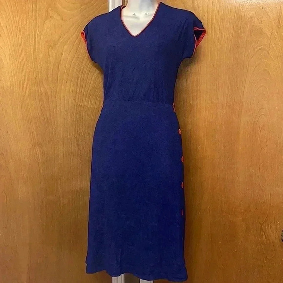Terry Cloth V-neck MIDI Dress - Picture 1 of 10
